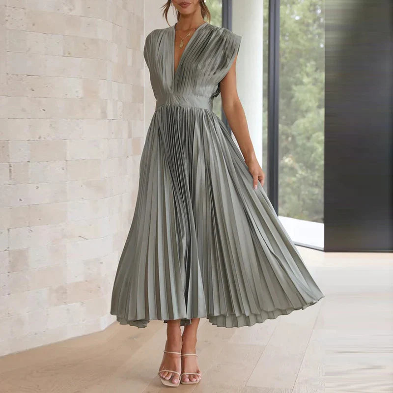 Elegantes Maxikleid mit V-Ausschnitt und Plissee