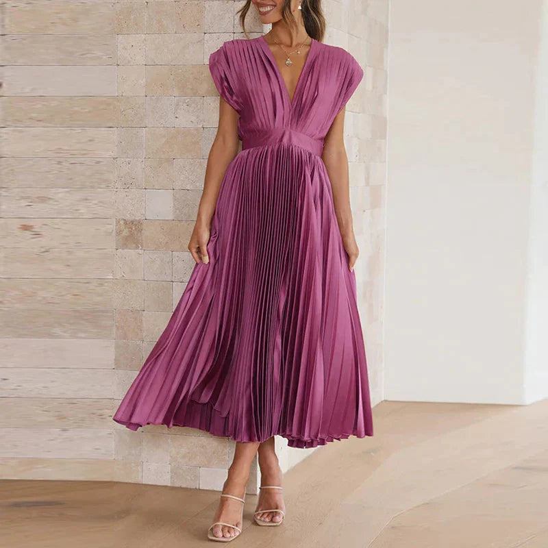 Elegantes Maxikleid mit V-Ausschnitt und Plissee