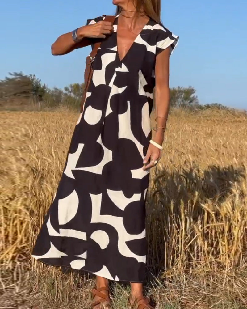 Damen Maxikleid mit A-Linie und V-Ausschnitt für den Sommer