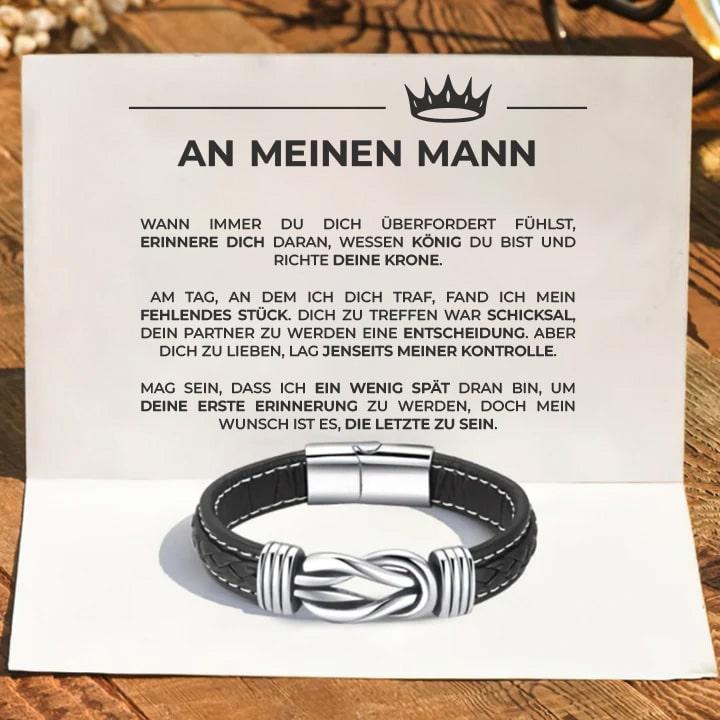 Tim – Geflochtenes Herrenlederarmband mit Unendlichkeitssymbol und Edelstahlverschluss