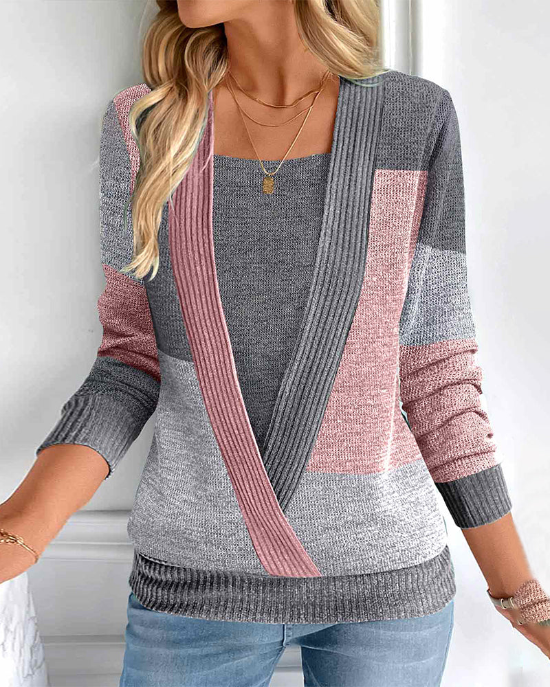 Deborah – Damen Farbblock Pullover mit Faux 2-in-1 Design