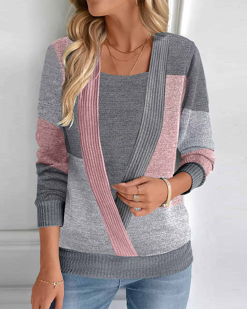 Deborah – Damen Farbblock Pullover mit Faux 2-in-1 Design