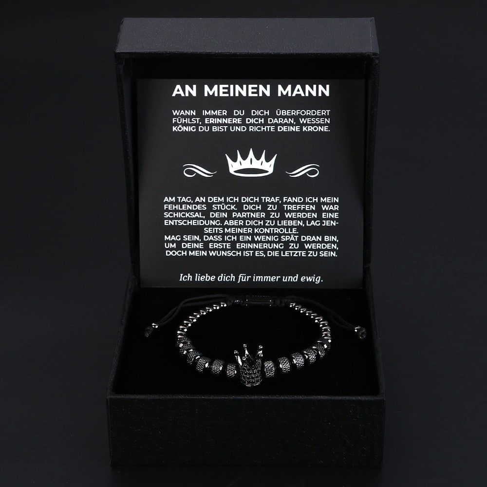 Edward – Verstellbares Herrenarmband mit Kronenanhänger und Perlendekor