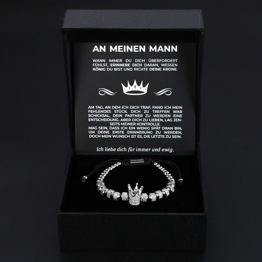 Edward – Verstellbares Herrenarmband mit Kronenanhänger und Perlendekor