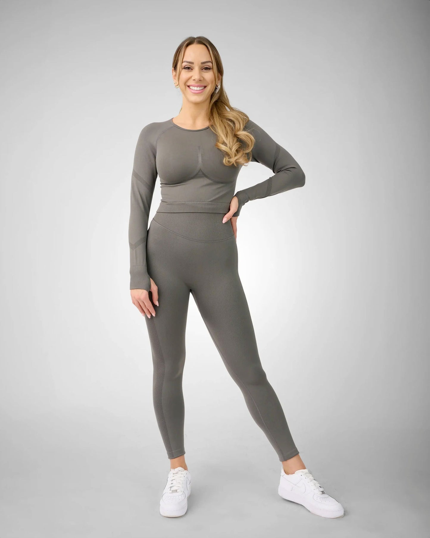 Sophia – Nahtlose Damen-Leggings in Grau mit Hohem Bund und Weichem Stretchstoff