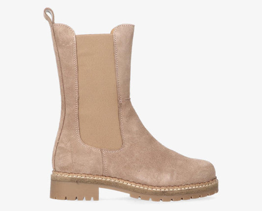 Julia – Damen Taupe Wildleder Hoher Chelsea Boot mit Natürlicher Sohle