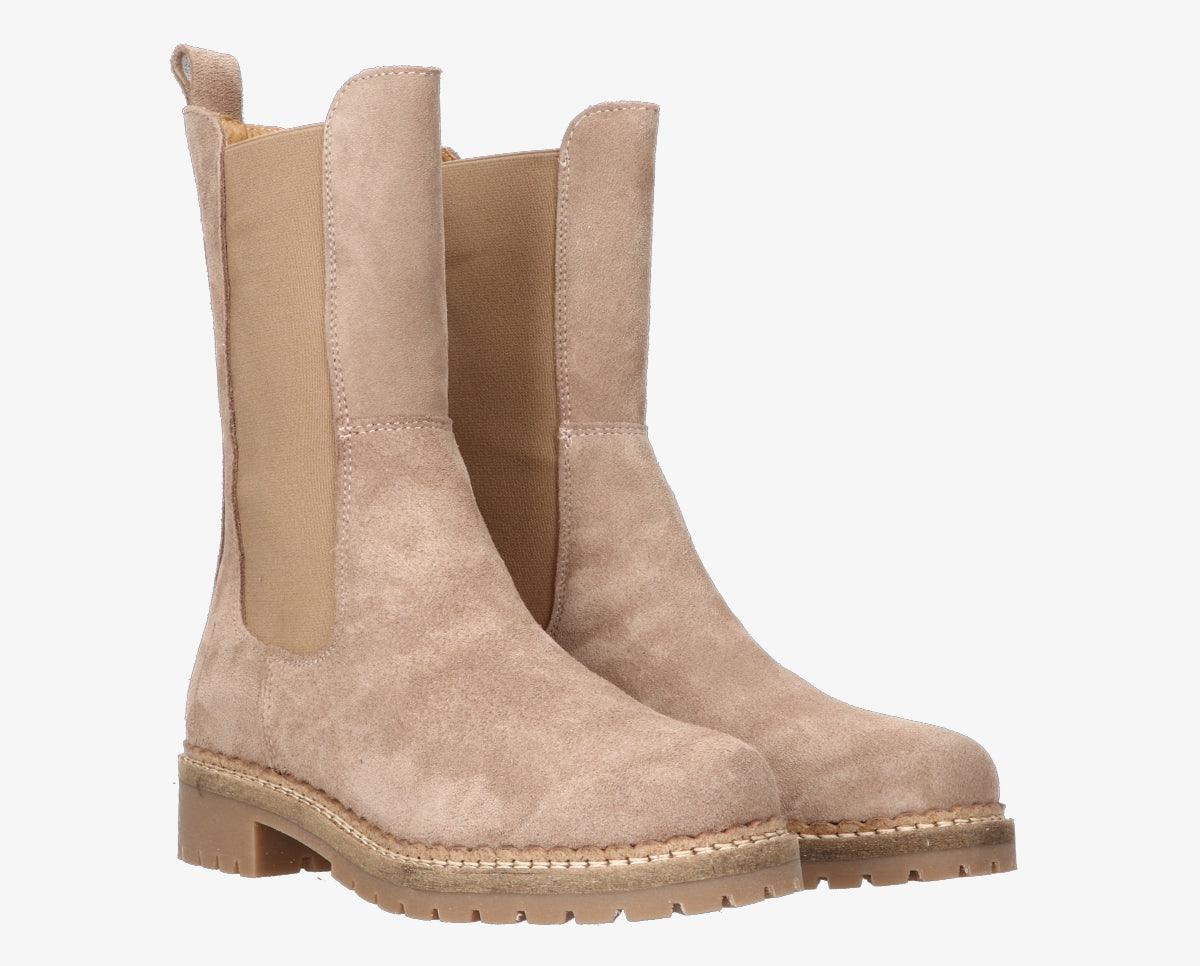 Julia – Damen Taupe Wildleder Hoher Chelsea Boot mit Natürlicher Sohle