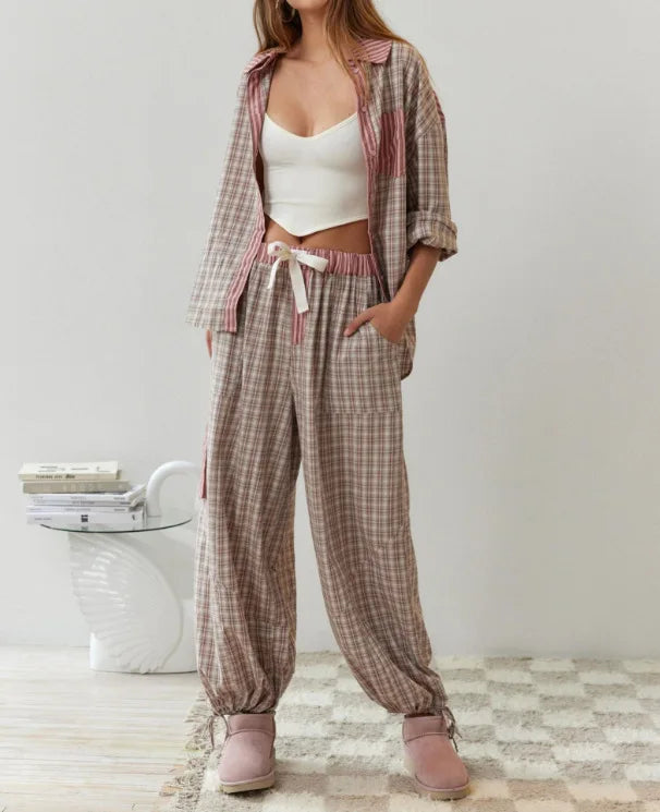 Christine – Zweiteiliges Damen-Karomuster-Loungewear