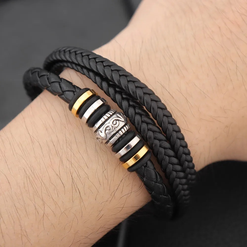 Wayne – Herren Edelstahl Lederseil Armband