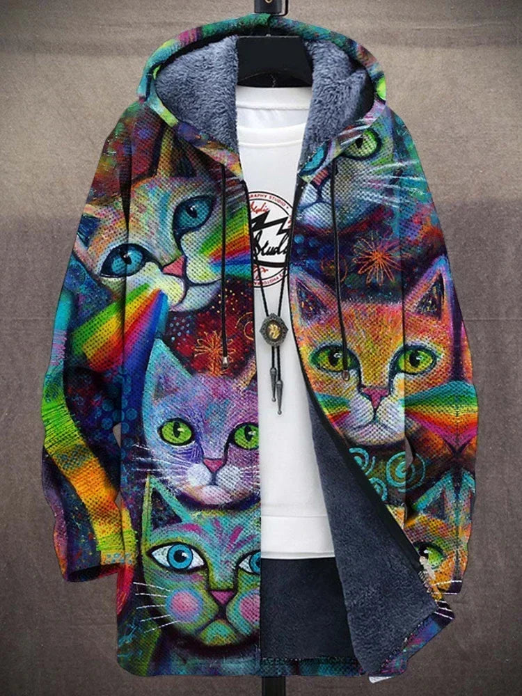 Ernest – Unisex Kapuzenpullover mit Katzen-Print und Fleecefutter