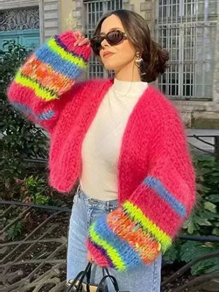 Jenny – Regenbogenfarbener Damen-Cardigan mit langen Ärmeln