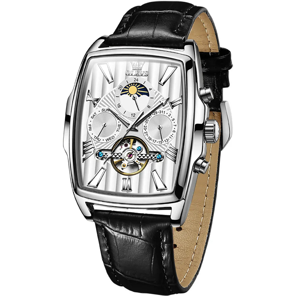 Kirk – Herren Luxus Mechanische Uhr mit Echtlederarmband und Multifunktionalem Zifferblatt