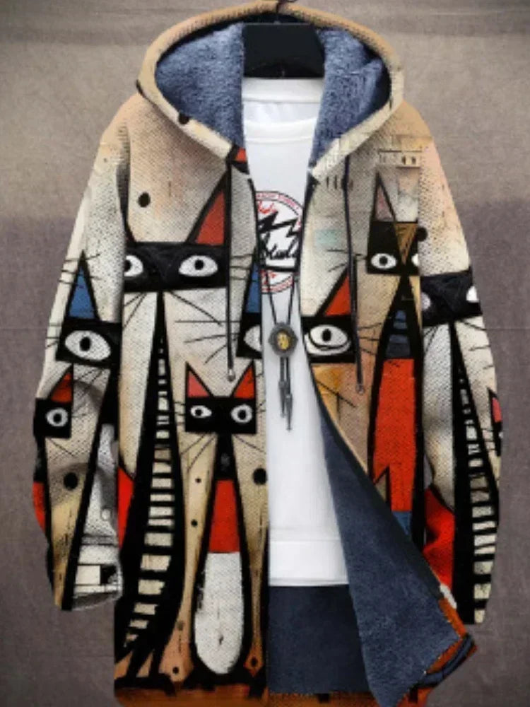 Ernest – Unisex Kapuzenpullover mit Katzen-Print und Fleecefutter