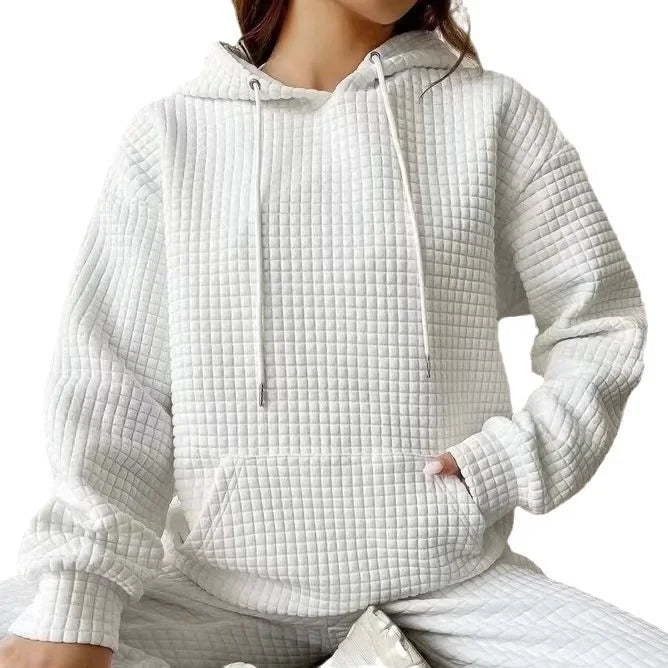 Jane – Damen Kapuzenpullover mit Waffelstruktur in Altrosa