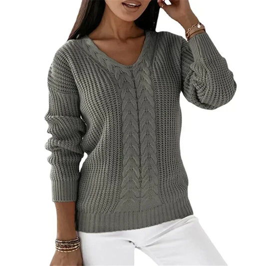 Katie – Damen V-Ausschnitt Pullover mit Zopfmuster