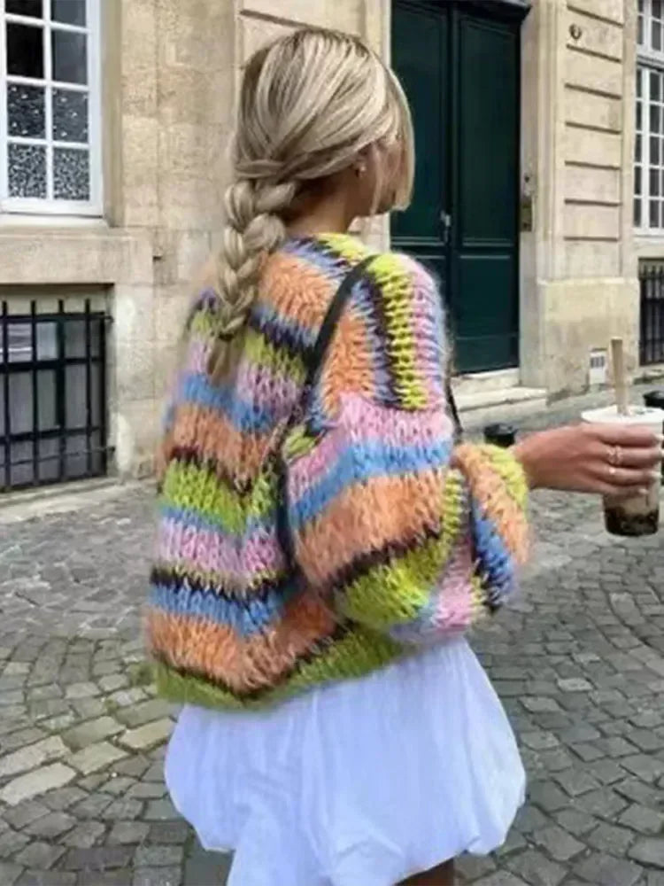 Jenny – Regenbogenfarbener Damen-Cardigan mit langen Ärmeln