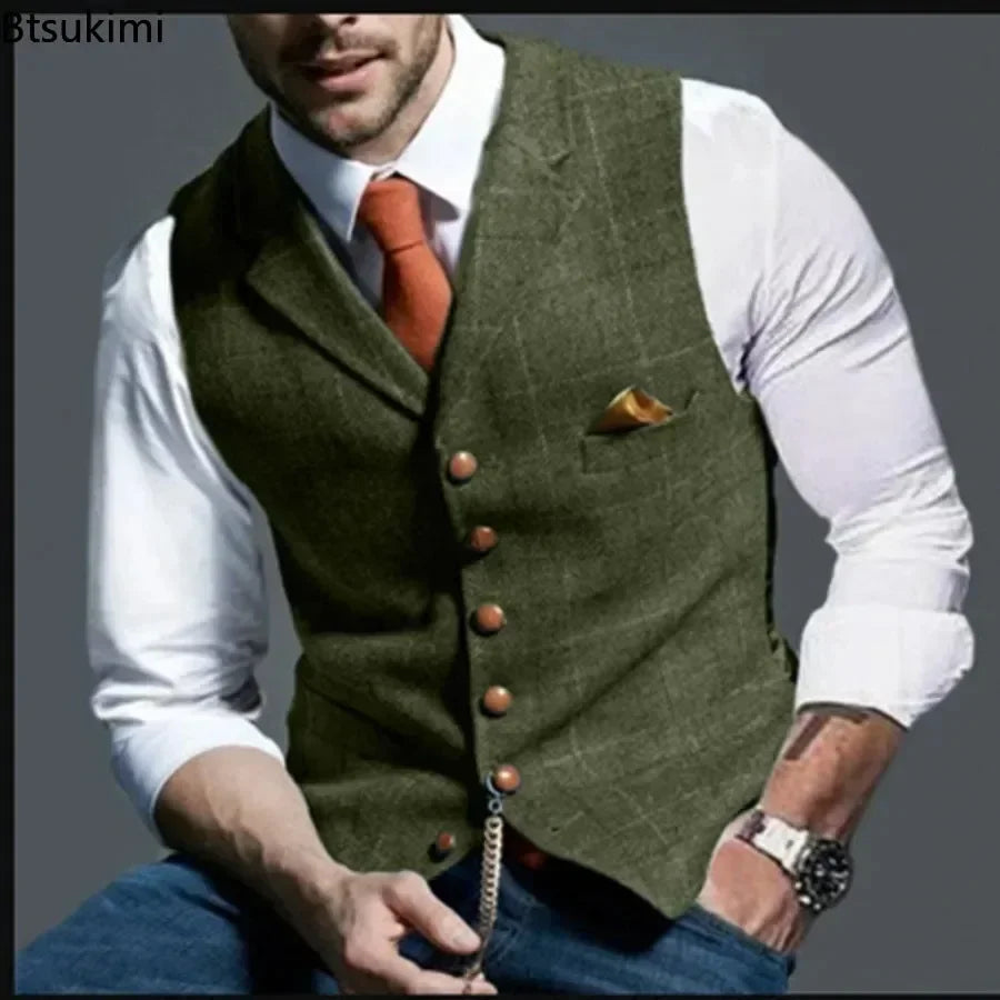 Ernest – Herren Tweed-Karo-Weste mit V-Ausschnitt