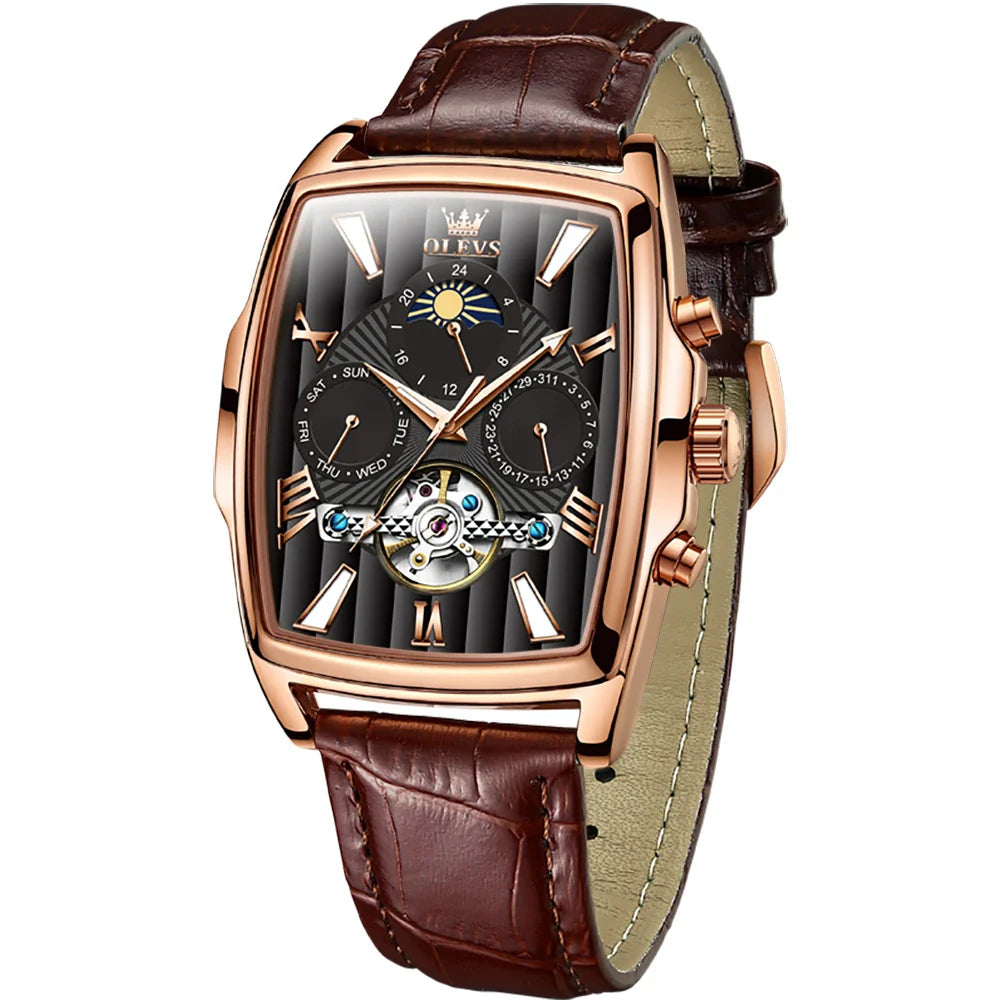 Kirk – Herren Luxus Mechanische Uhr mit Echtlederarmband und Multifunktionalem Zifferblatt