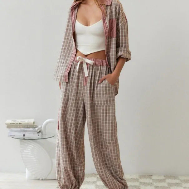 Christine – Zweiteiliges Damen-Karomuster-Loungewear