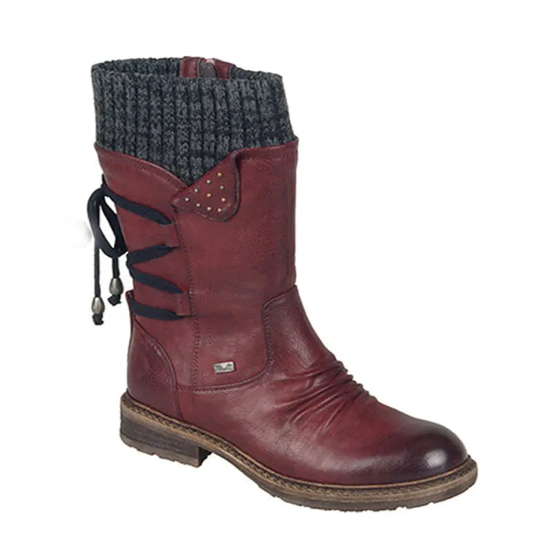 Wendy – Retro Damen Stiefeletten mit Strick und Seitenreißverschluss