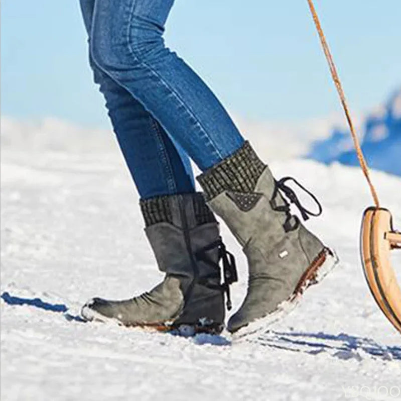 Wendy – Retro Damen Stiefeletten mit Strick und Seitenreißverschluss