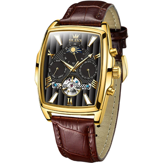 Kirk – Herren Luxus Mechanische Uhr mit Echtlederarmband und Multifunktionalem Zifferblatt