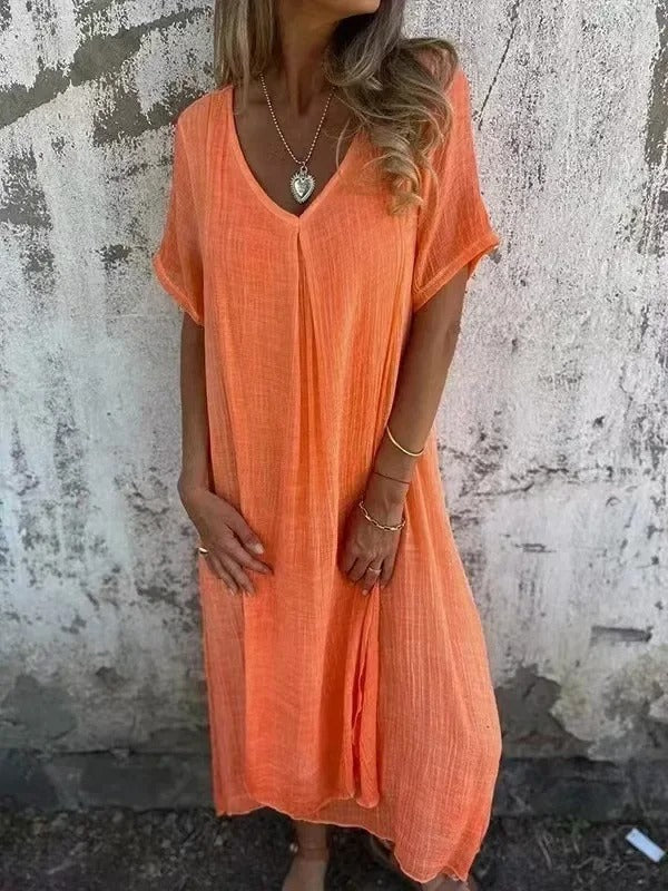 Heidi – Damen V-Ausschnitt Lockeres Maxi-Kleid