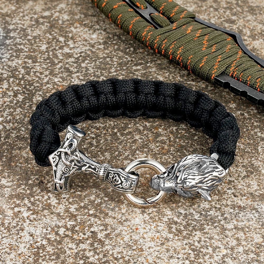 Nathan – Herrenarmband mit Thors Hammer und Wolfskopfverschluss – Von der nordischen Mythologie inspiriertes Design