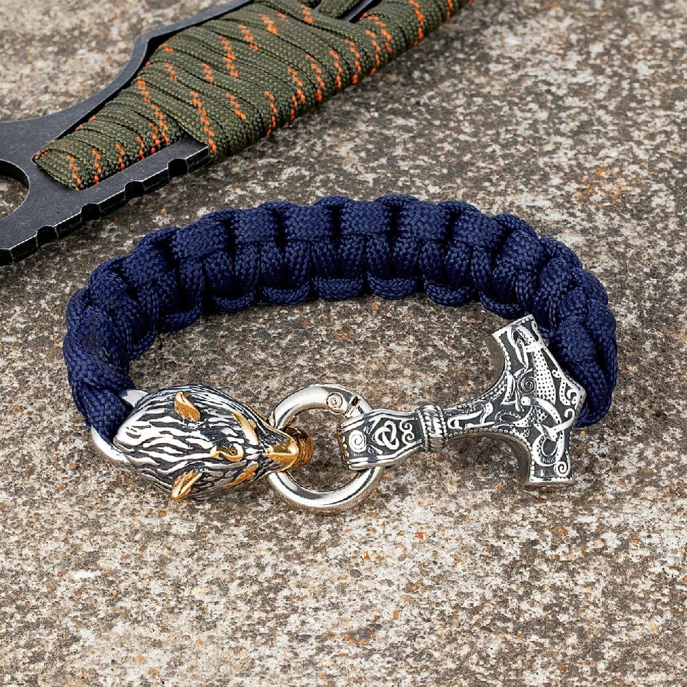 Nathan – Herrenarmband mit Thors Hammer und Wolfskopfverschluss – Von der nordischen Mythologie inspiriertes Design