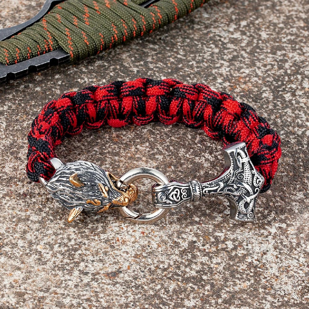 Nathan – Herrenarmband mit Thors Hammer und Wolfskopfverschluss – Von der nordischen Mythologie inspiriertes Design