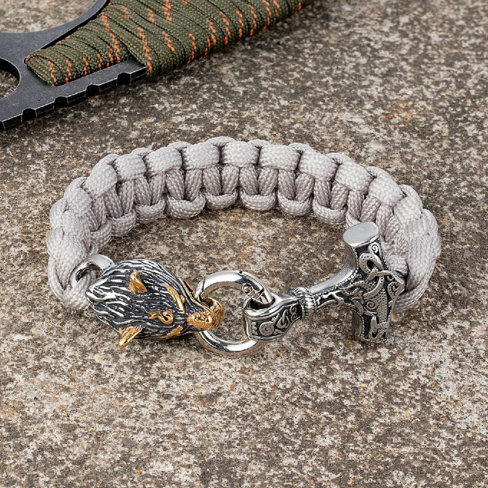 Nathan – Herrenarmband mit Thors Hammer und Wolfskopfverschluss – Von der nordischen Mythologie inspiriertes Design