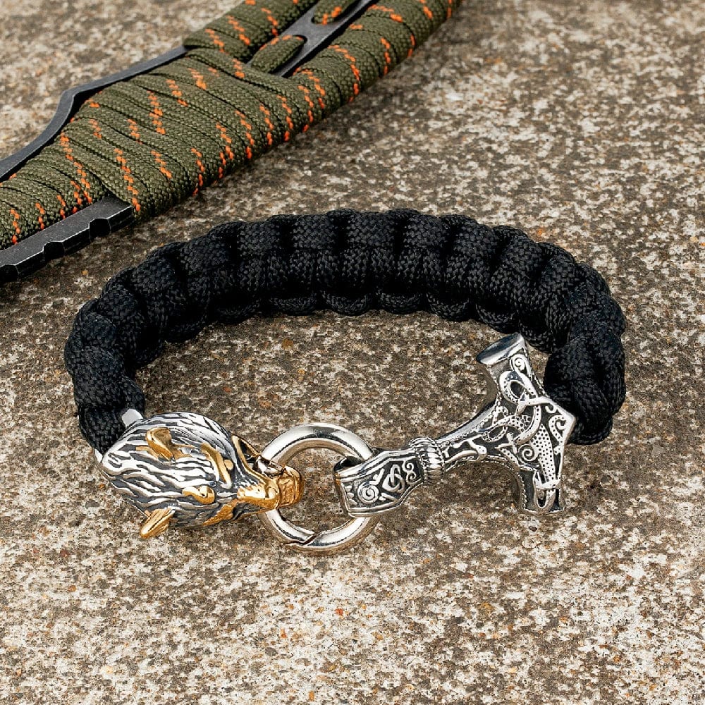 Nathan – Herrenarmband mit Thors Hammer und Wolfskopfverschluss – Von der nordischen Mythologie inspiriertes Design