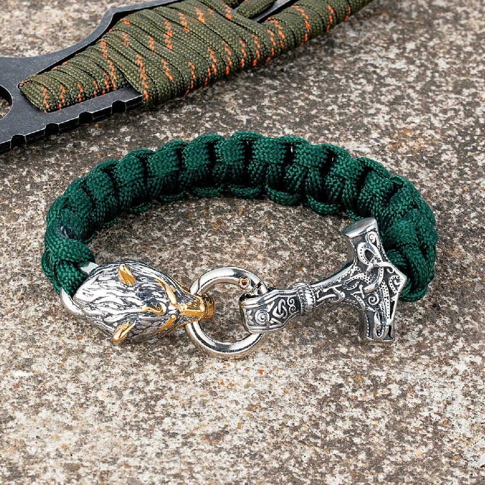 Nathan – Herrenarmband mit Thors Hammer und Wolfskopfverschluss – Von der nordischen Mythologie inspiriertes Design