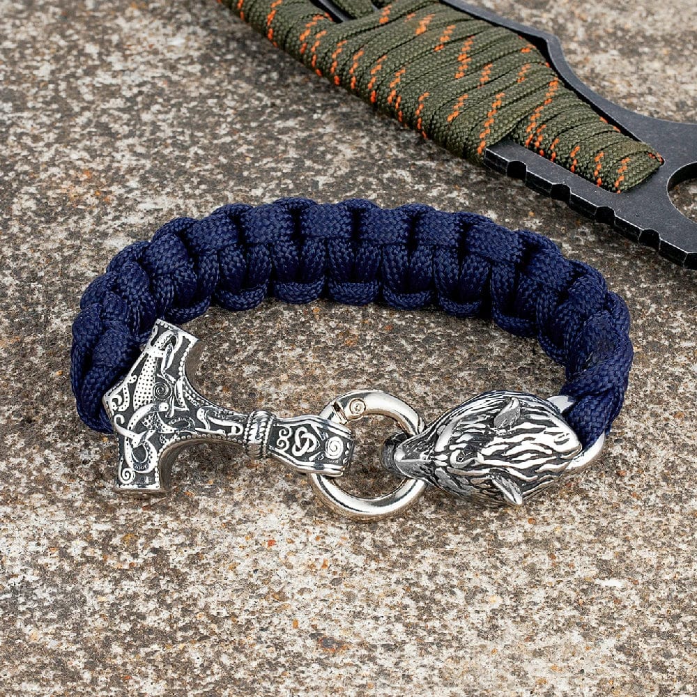 Nathan – Herrenarmband mit Thors Hammer und Wolfskopfverschluss – Von der nordischen Mythologie inspiriertes Design