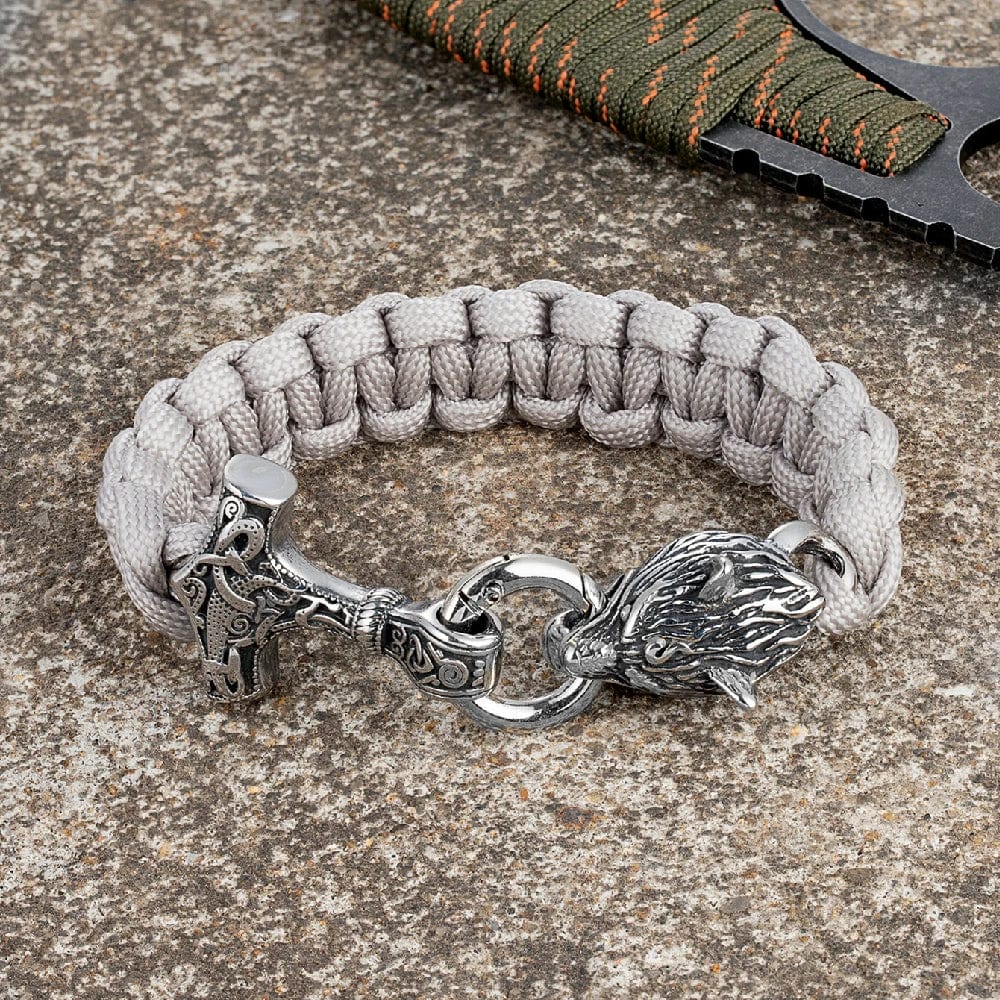 Nathan – Herrenarmband mit Thors Hammer und Wolfskopfverschluss – Von der nordischen Mythologie inspiriertes Design