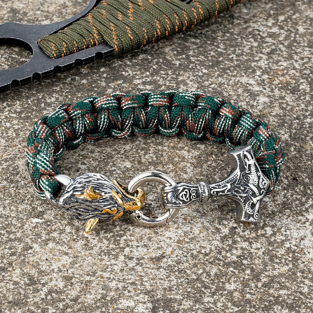 Nathan – Herrenarmband mit Thors Hammer und Wolfskopfverschluss – Von der nordischen Mythologie inspiriertes Design