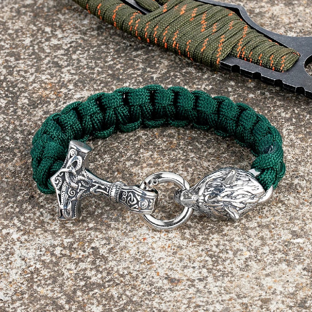 Nathan – Herrenarmband mit Thors Hammer und Wolfskopfverschluss – Von der nordischen Mythologie inspiriertes Design