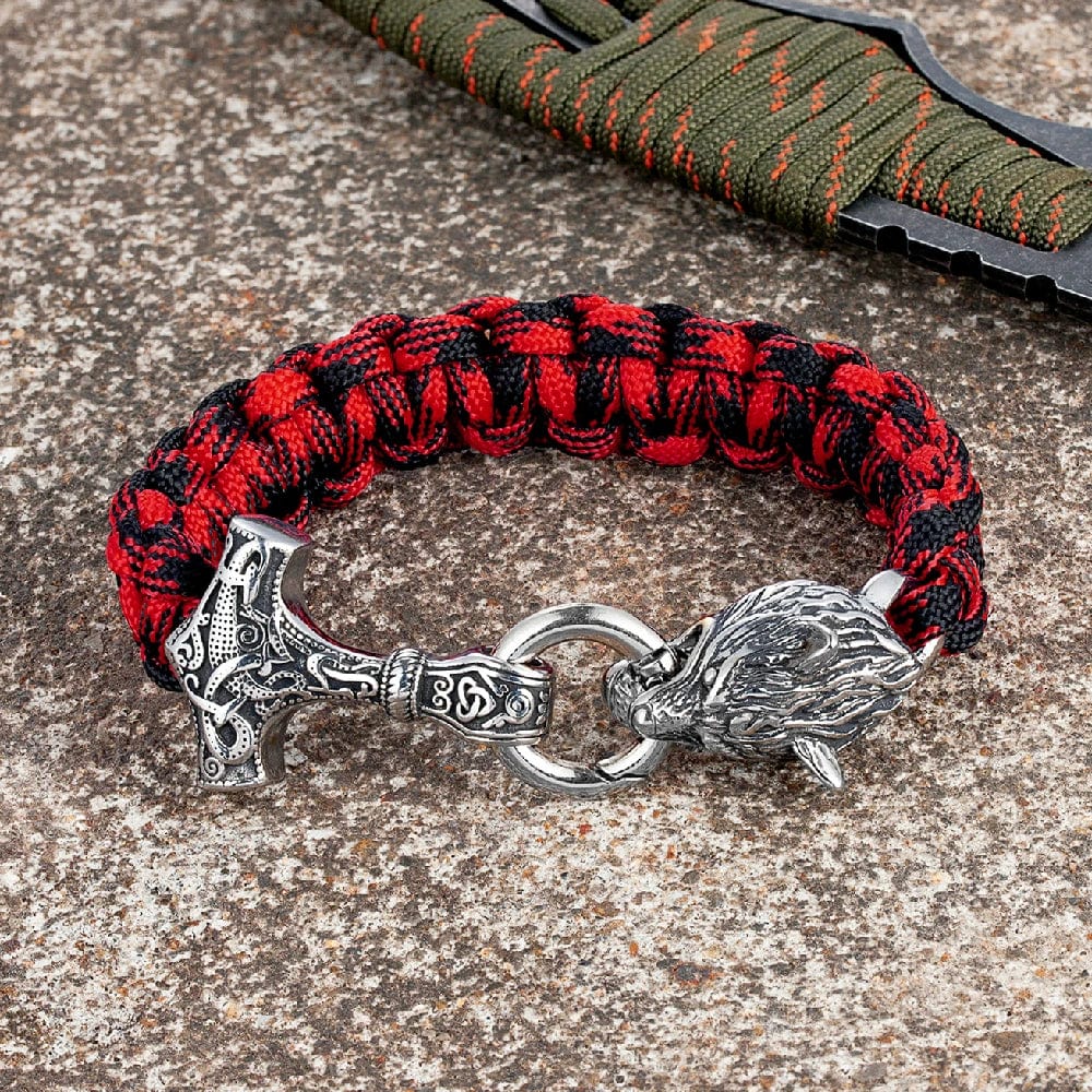 Nathan – Herrenarmband mit Thors Hammer und Wolfskopfverschluss – Von der nordischen Mythologie inspiriertes Design