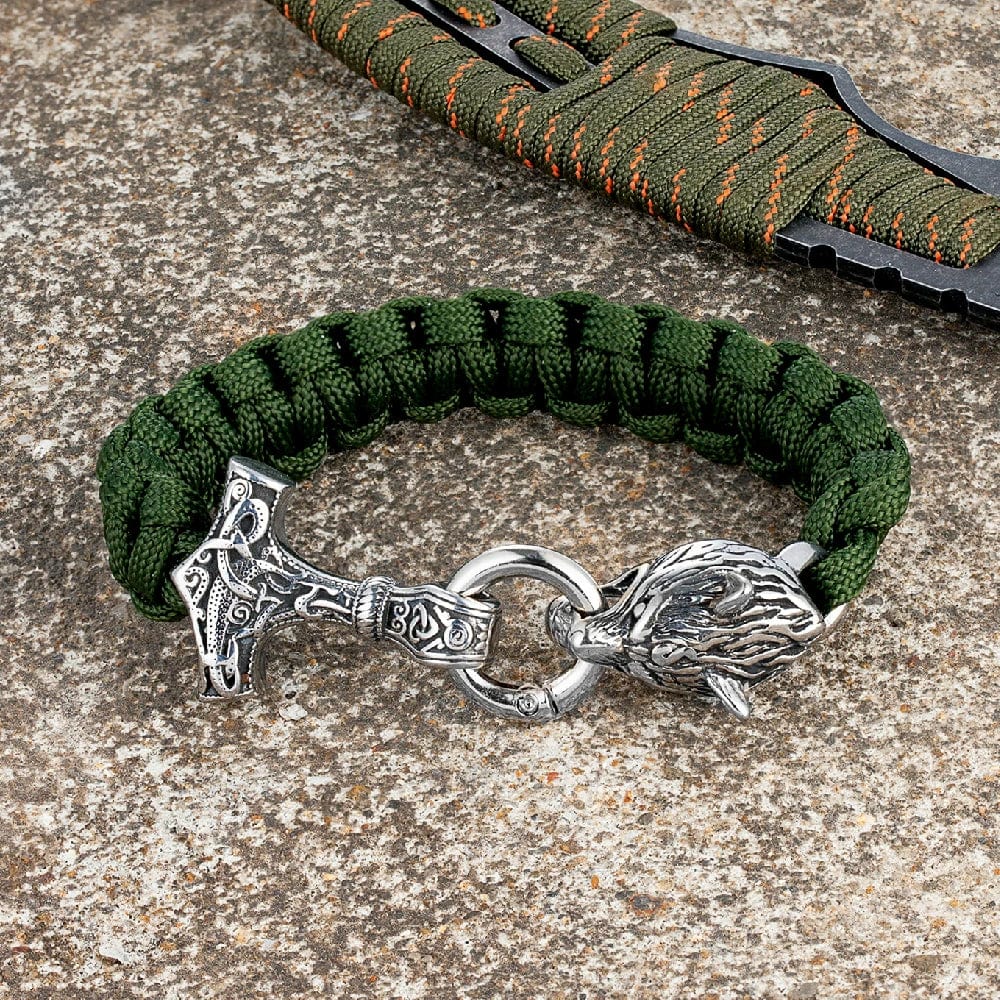 Nathan – Herrenarmband mit Thors Hammer und Wolfskopfverschluss – Von der nordischen Mythologie inspiriertes Design