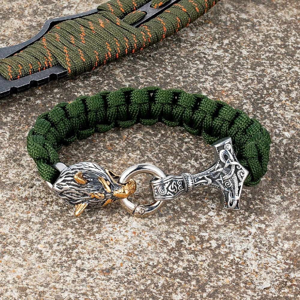 Nathan – Herrenarmband mit Thors Hammer und Wolfskopfverschluss – Von der nordischen Mythologie inspiriertes Design