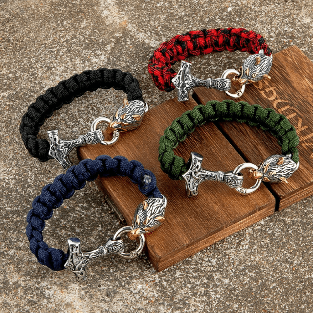 Nathan – Herrenarmband mit Thors Hammer und Wolfskopfverschluss – Von der nordischen Mythologie inspiriertes Design