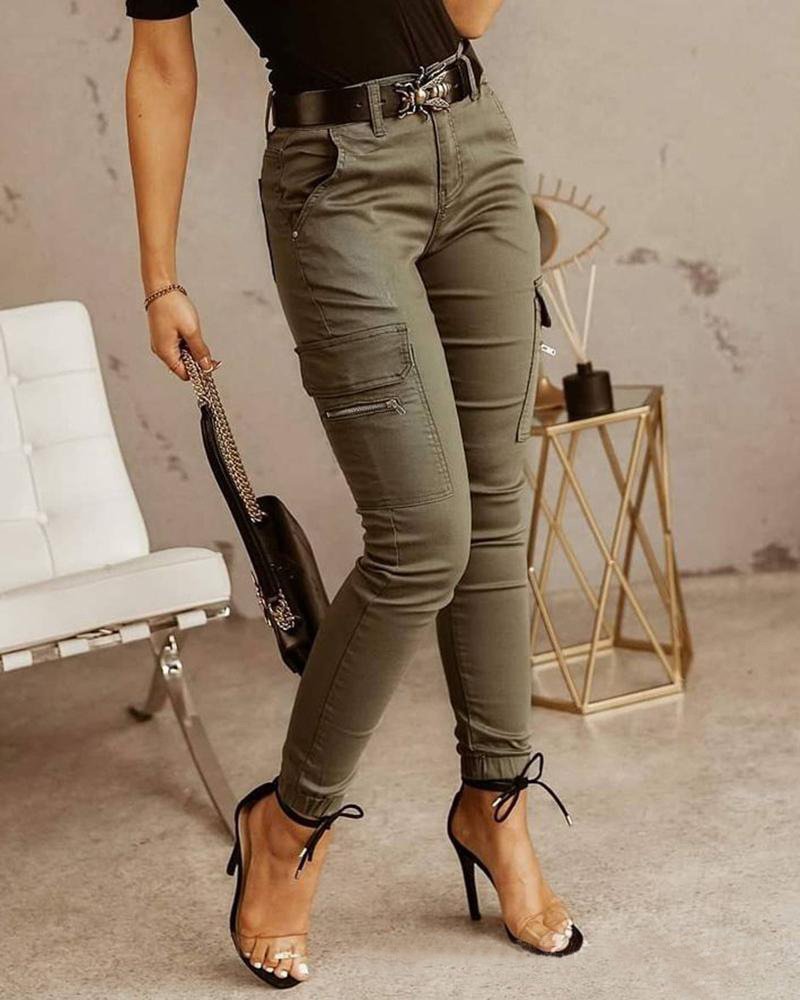 Hannah – Damen-Slim-Fit-Cargohose mit Mehreren Taschen und Hohem Bund