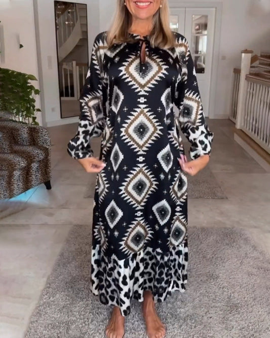 Sandra – Maxi-Kleid mit geometrischem und Leopardenmuster