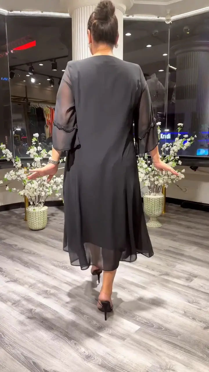 Nina™-Monochromes lockeres Kleid aus Chiffon für Frauen